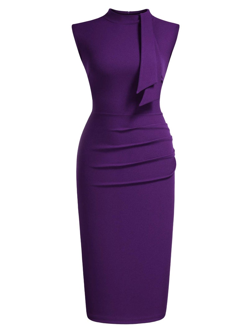 Miusol Women's Retro 1950s Style Half Collar Ruffle Cocktail Pencil Dress (Medium, Purple) - Image 3